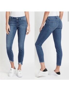PAIGE Denim Verdugo Ankle Mid-Rise Distressed Raw Hem Jeans Size 25 Medium Wash